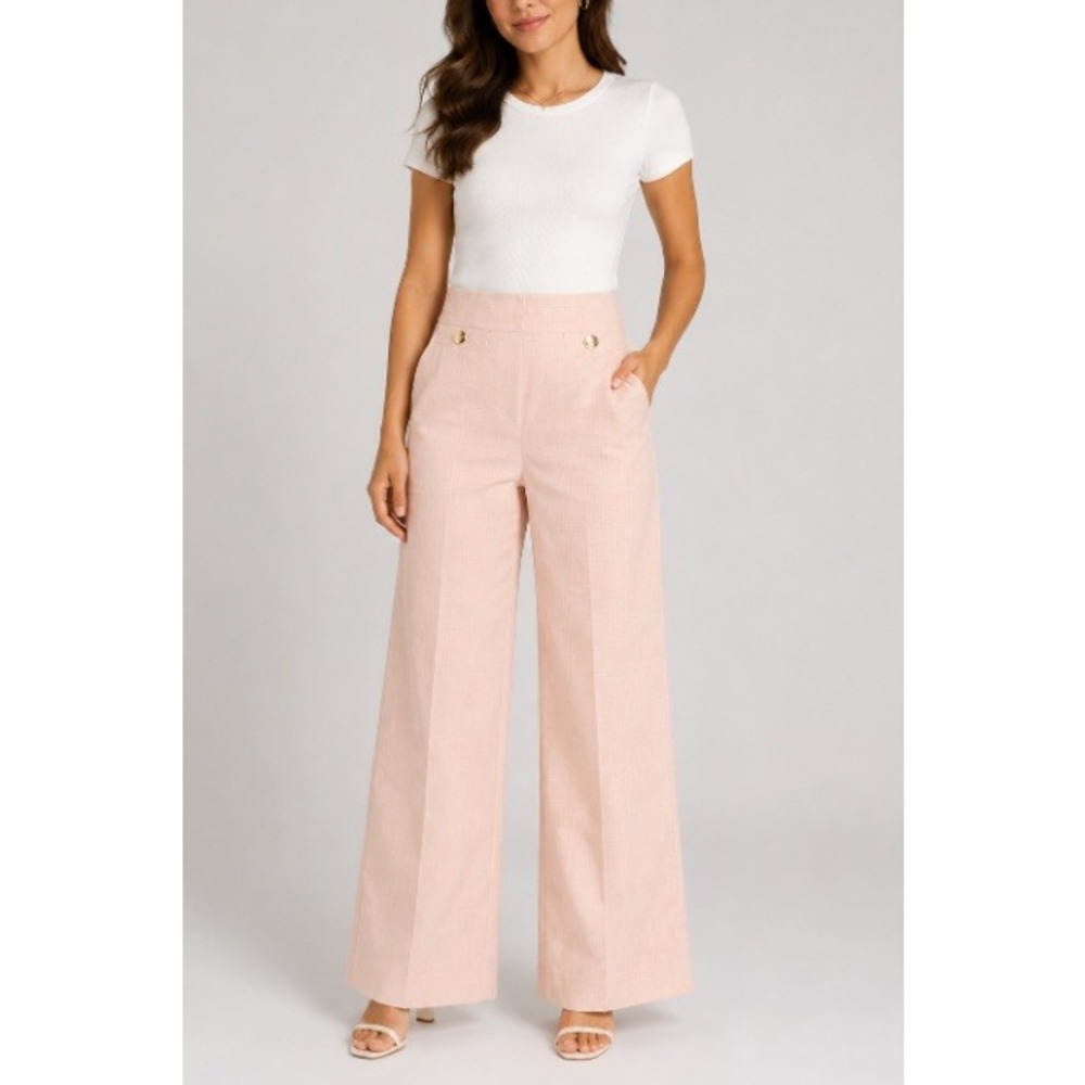 Ann Taylor Women's Light Pink Micro Check Wide Leg Pants Size 0